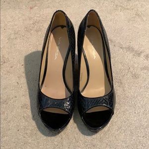 Via Spiga black leather wedges